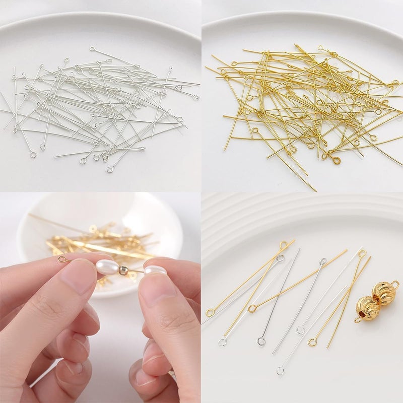Bulrash 800 Pieces 30mm Flat Head Pins Eye Pins for DIY Jewelry Craft Making 1.18 Inch Metal End Straight Head Pins for Bracelet Necklace Earring Pendant Supplies(Eye/Flat Head Pins-Gold and Silver) - Image 4
